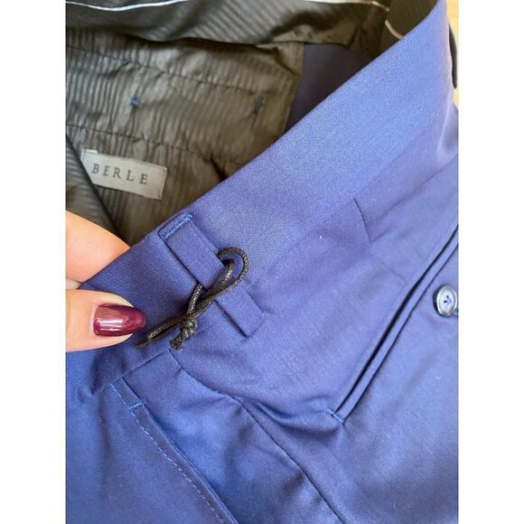 Berle BNWOT mens solid blue flat front Trousers 35R pants - Picture 6 of 9